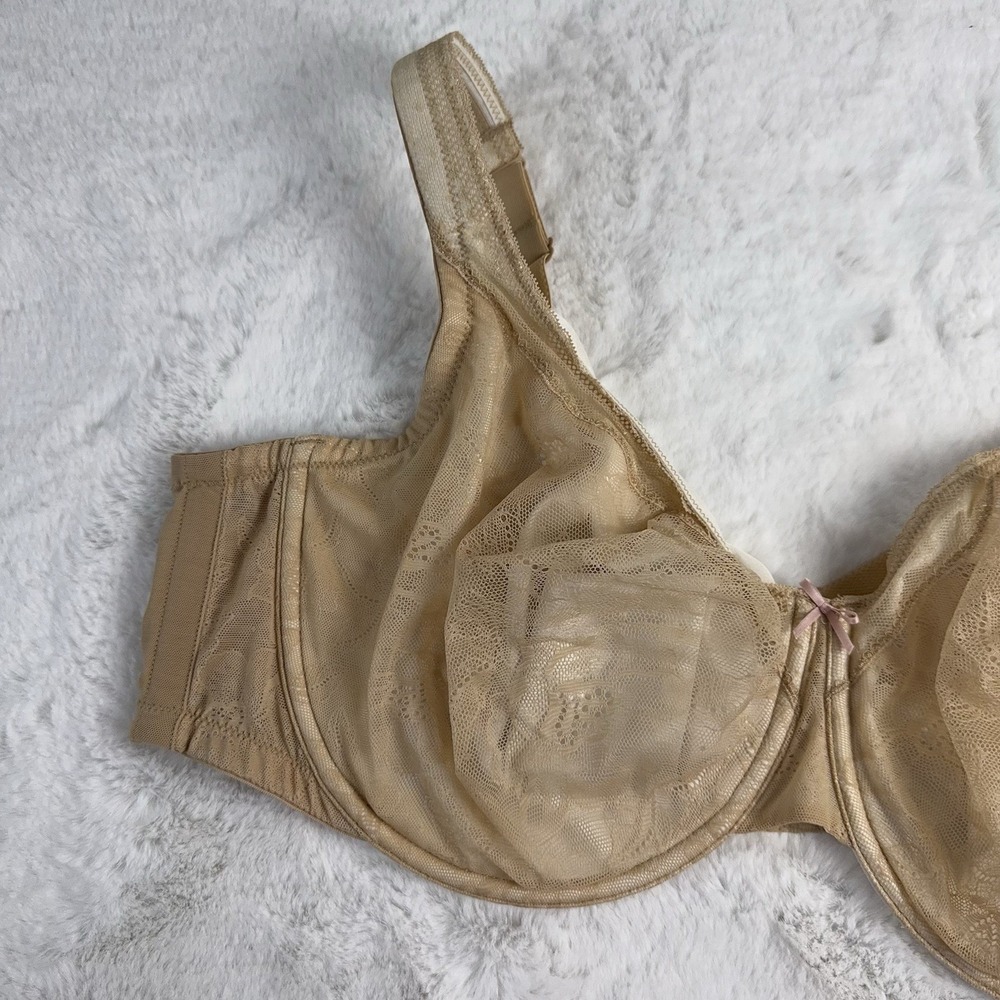 New Cacique Modern Lace Unlined Full Coverage Bra‎ Underwire Support Nude 46DDD - Picture 2 of 13